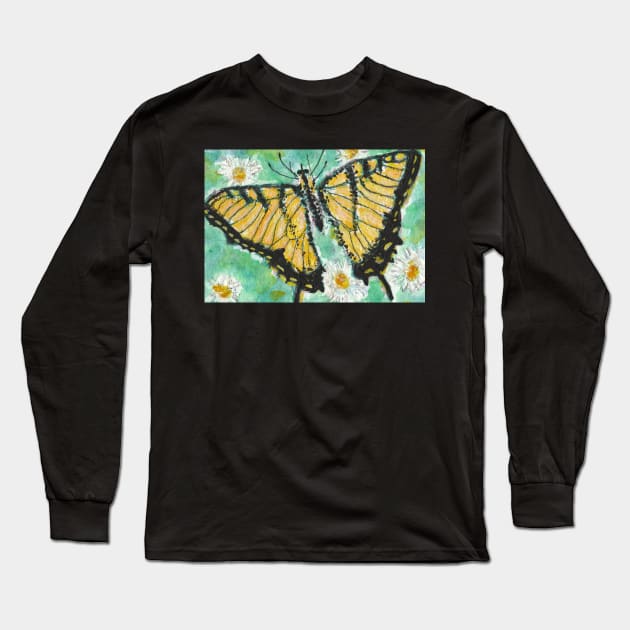 Yellow  butterfly  acrylic watercolor painting Long Sleeve T-Shirt by SamsArtworks